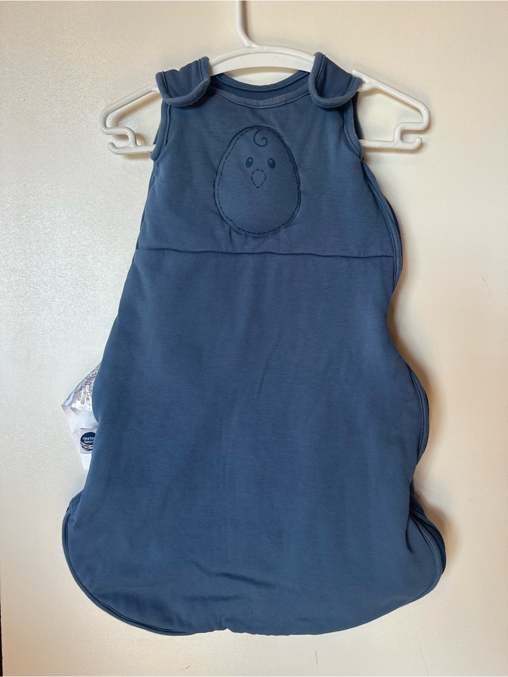 Nested Bean Blue Sleeveless Baby Sleep Sack with Embroidered Weighted Chick
